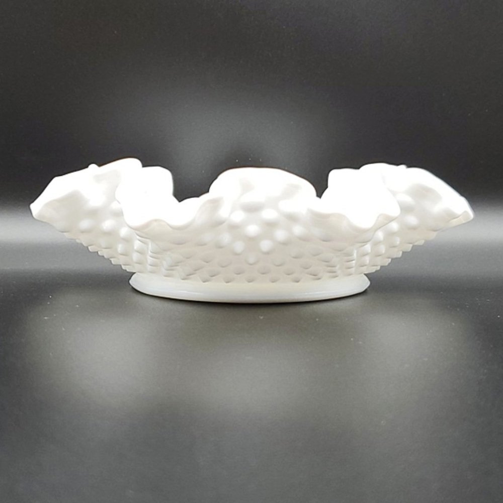 Fenton Milk Glass Hobnail Large Fluted Bon Bon